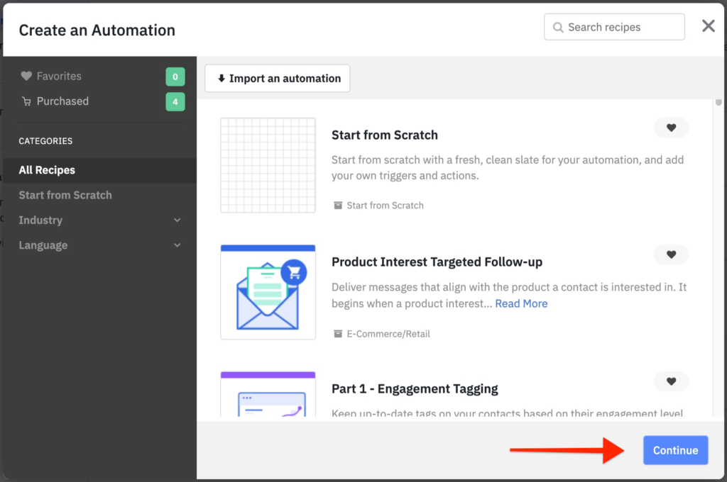 Create an automation modal