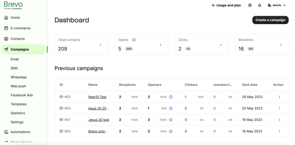 Brevo Review: User interface