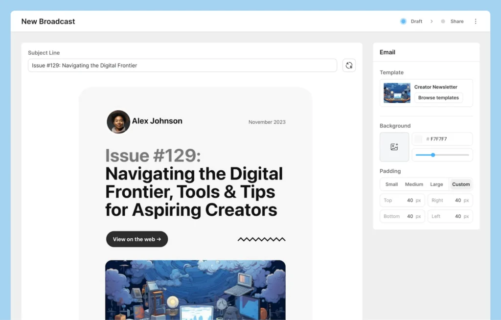 MailChimp vs ConvertKit: ConvertKit email editor